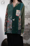 AVIVA JIFEI XUE Retro Kimono Patch Long Sleeve Shirt CO-KPLS-GRN (7) PAJX2
